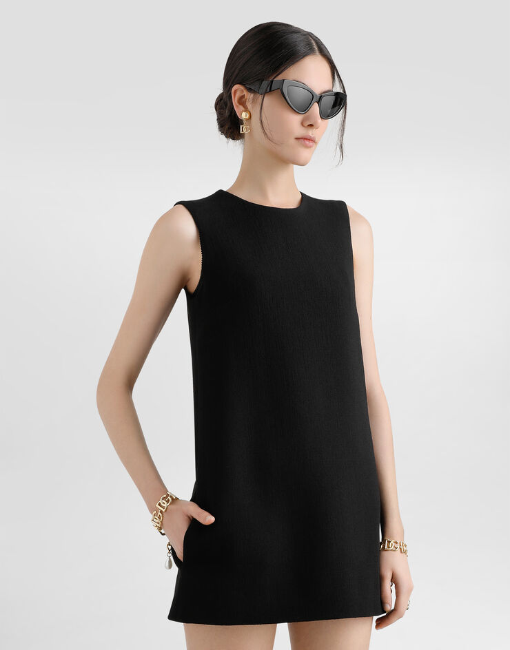 Dolce & Gabbana Abito corto A line in crêpe di lana Nero F6JSUTFU2TZ