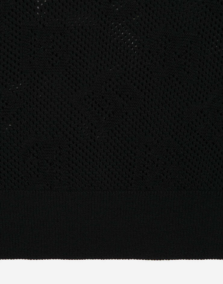 Dolce & Gabbana Cropped mesh-stitch viscose sweater with jacquard DG logo Black FXX14TJFMAL