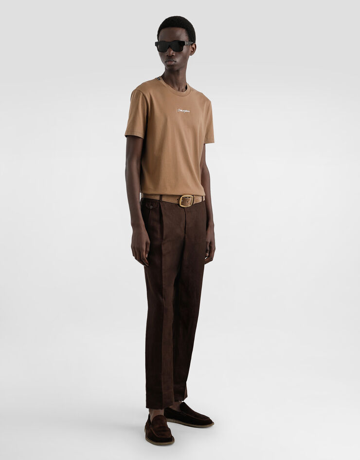 Dolce & Gabbana cotton t-shirt with embroidery patch Brown G8RN8ZG7NUB