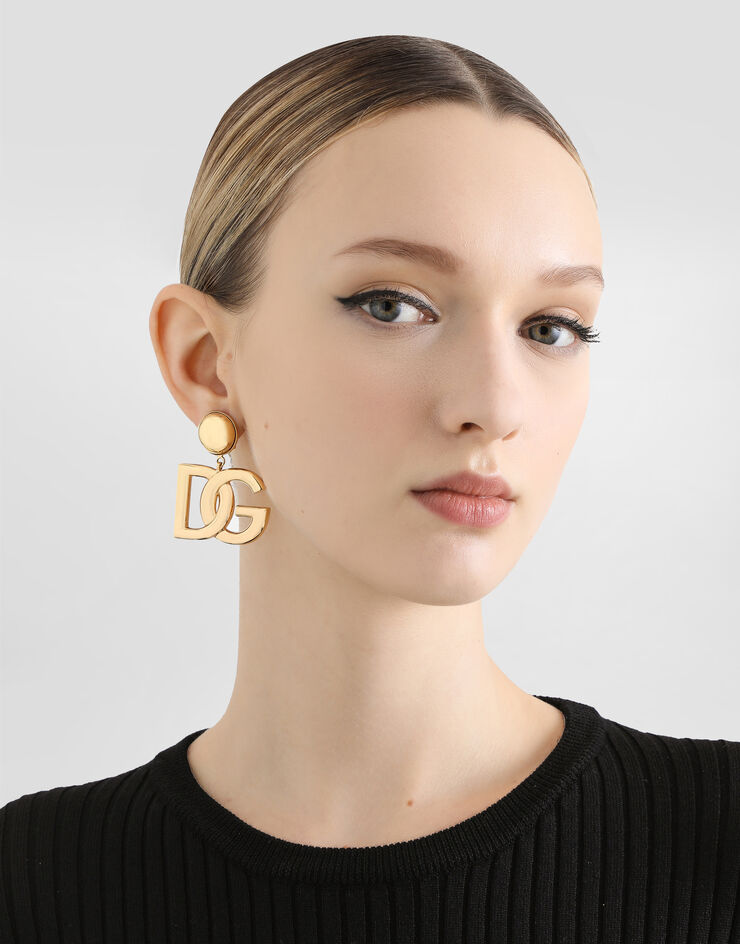 Dolce & Gabbana Pendientes de clip con logotipo DG Dorado WEN6P2W1111