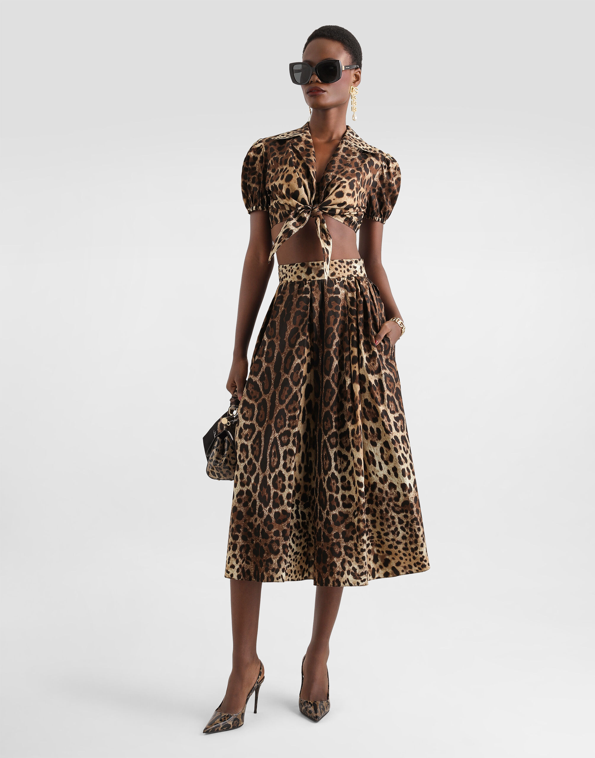 Printのウィメンズ レオプリント ポプリン スカート | Dolce&Gabbana®