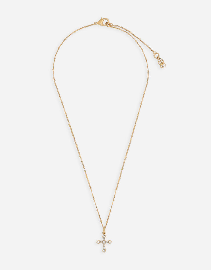 Dolce&Gabbana DG 徽标与水钻十字架串珠项链 金 WNP6X3W1111