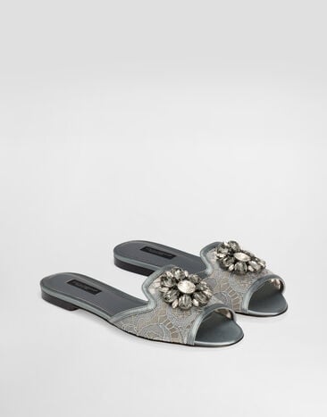 Dolce & Gabbana Slippers in lace with crystals Dark Grey CQ0023AL198