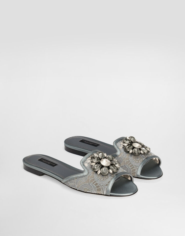 Dolce & Gabbana Slippers in lace with crystals Dark Grey CQ0023AL198