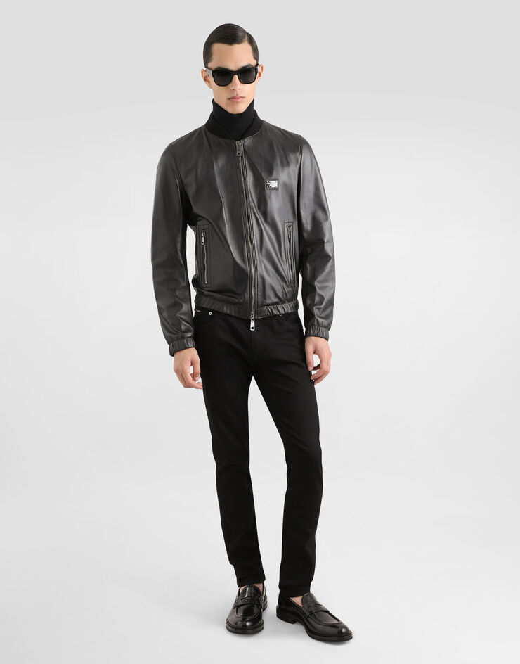 Dolce&Gabbana Lederjacke mit Logoplakette Schwarz G9ZY5LHULR0
