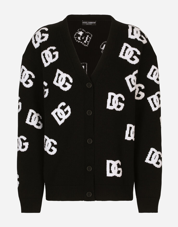 Dolce & Gabbana Virgin wool cardigan with inlaid DG logo Multicolor FXI26TJBVX8