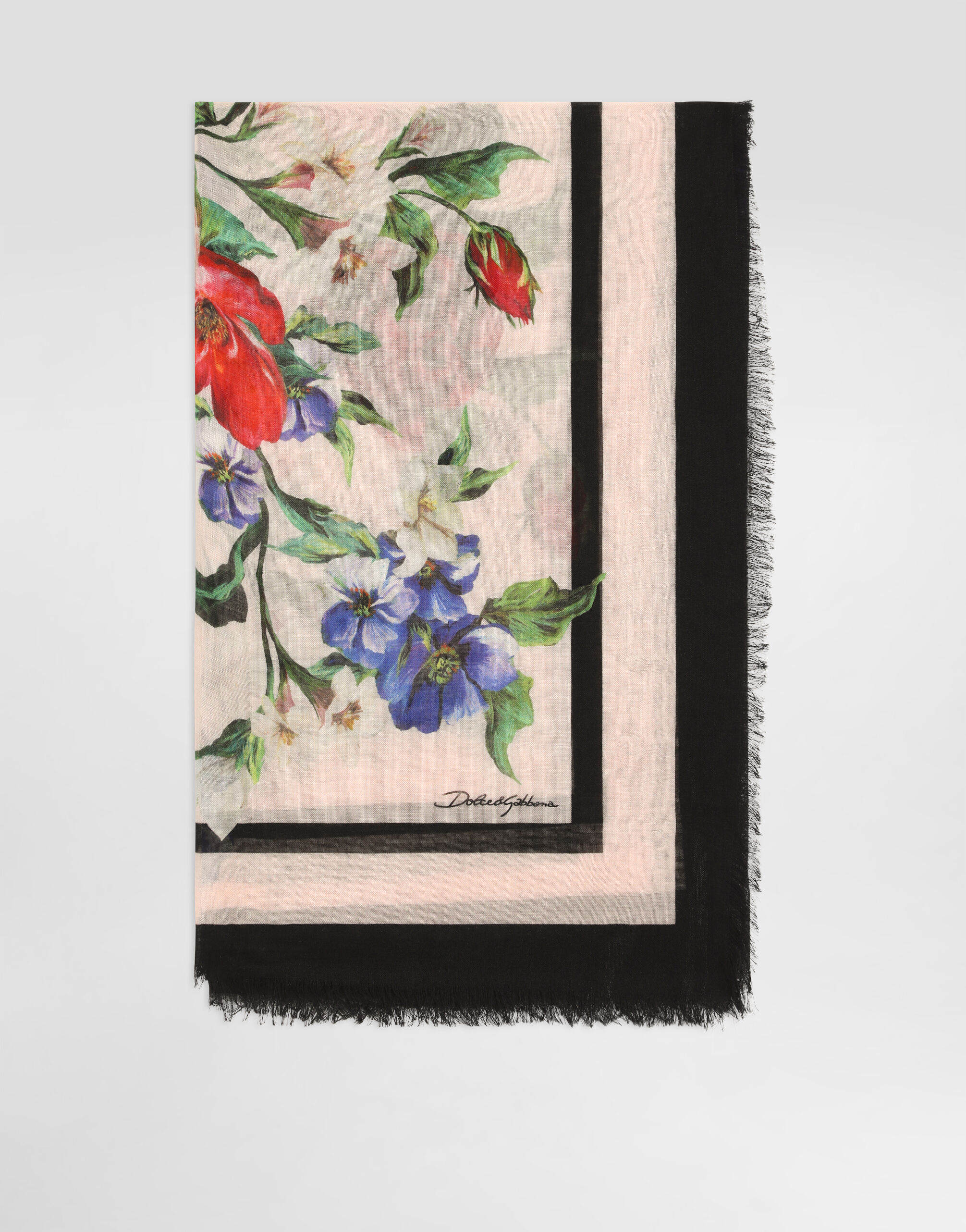 Large silk and cashmere scarf with floral print (140x140) in Print