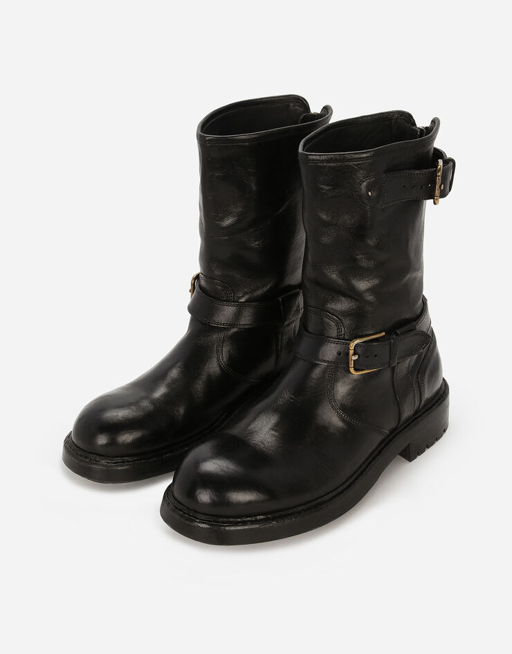 Dolce&Gabbana Bikerstiefel aus Leder Schwarz A70032AO018