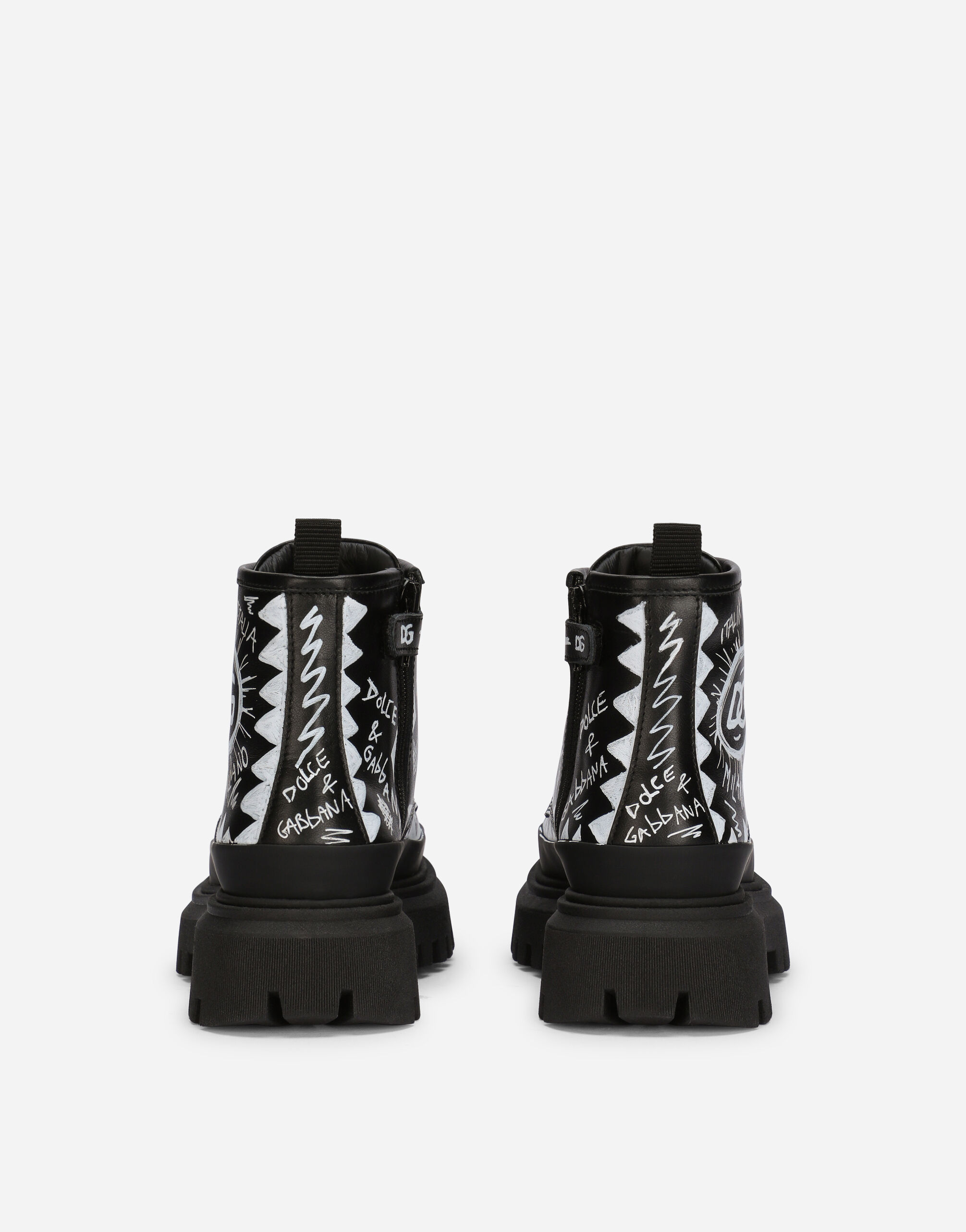 Calfskin combat boots with graffiti print in Multicolor for