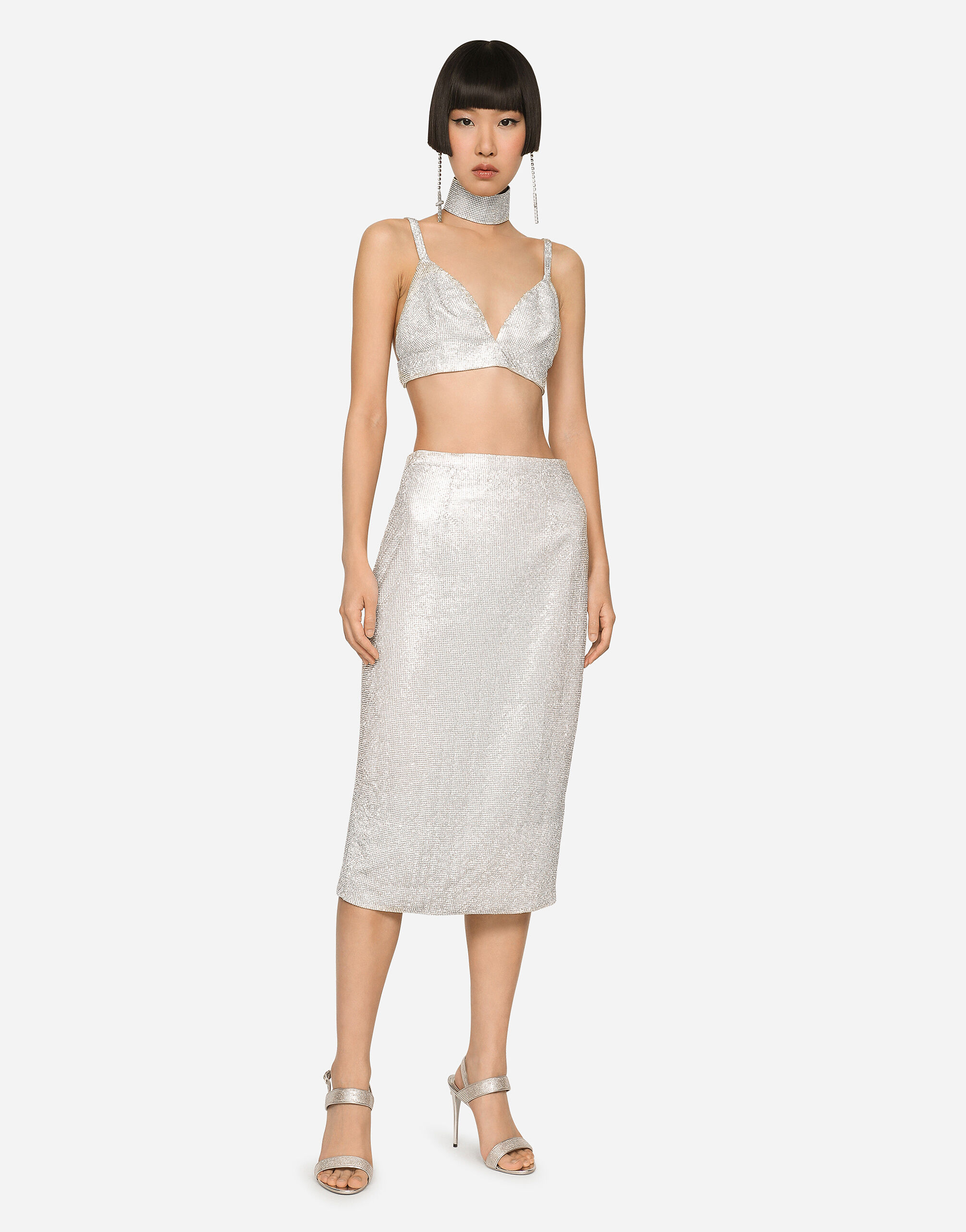 KIM DOLCE GABBANA Calf length crystal mesh pencil skirt in