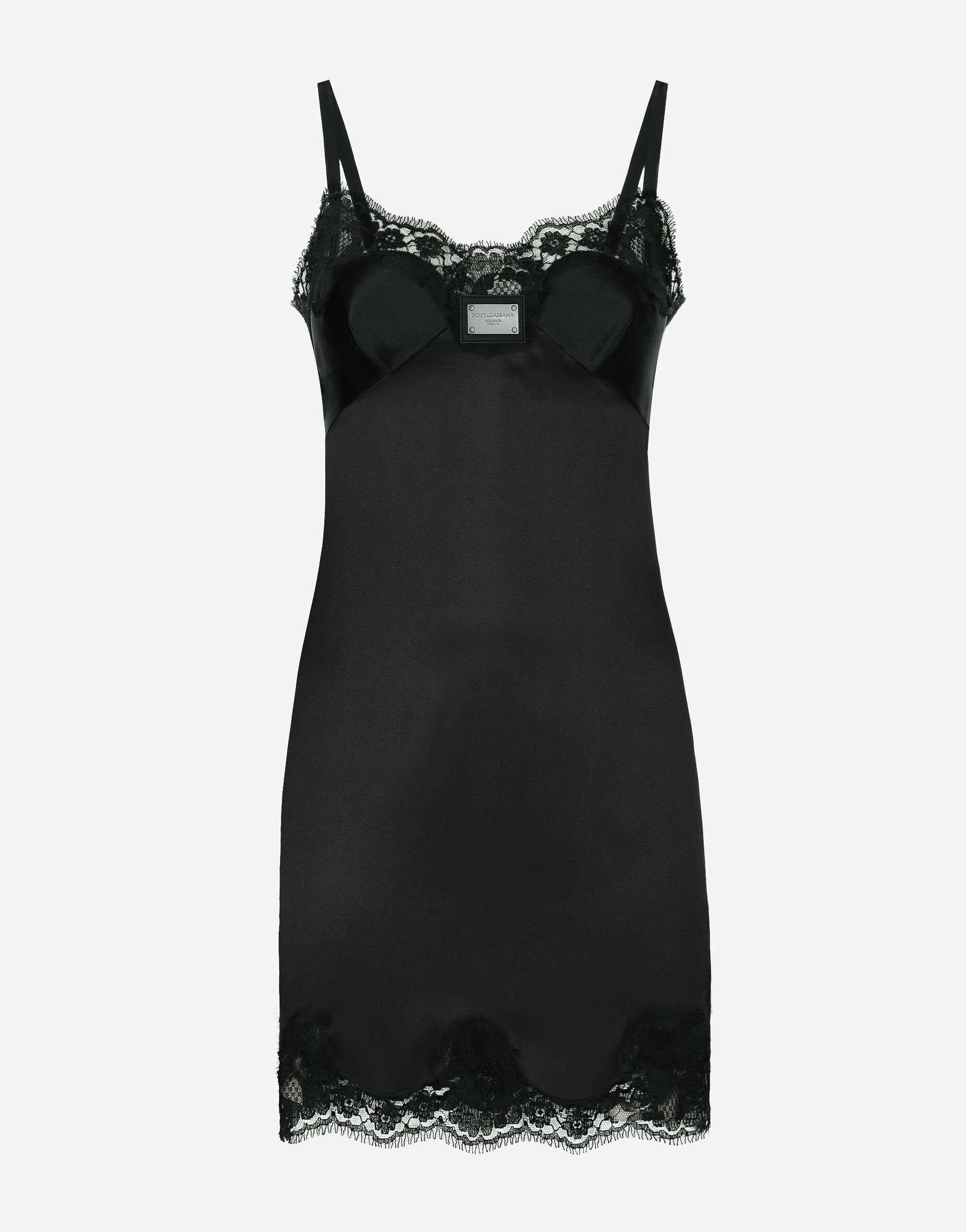 Dolce & Gabbana Kurzes Slip Dress mit Plakette Dolce&Gabbana Schwarz VG6186VN187