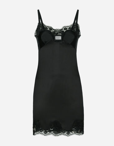 Dolce & Gabbana Kurzes Slip Dress mit Plakette Dolce&Gabbana Schwarz VG6186VN187