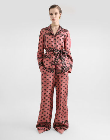 Dolce & Gabbana Pantaloni pigiama in raso di seta jacquard logo DG allover Rosa FTAMPTGDCVJ
