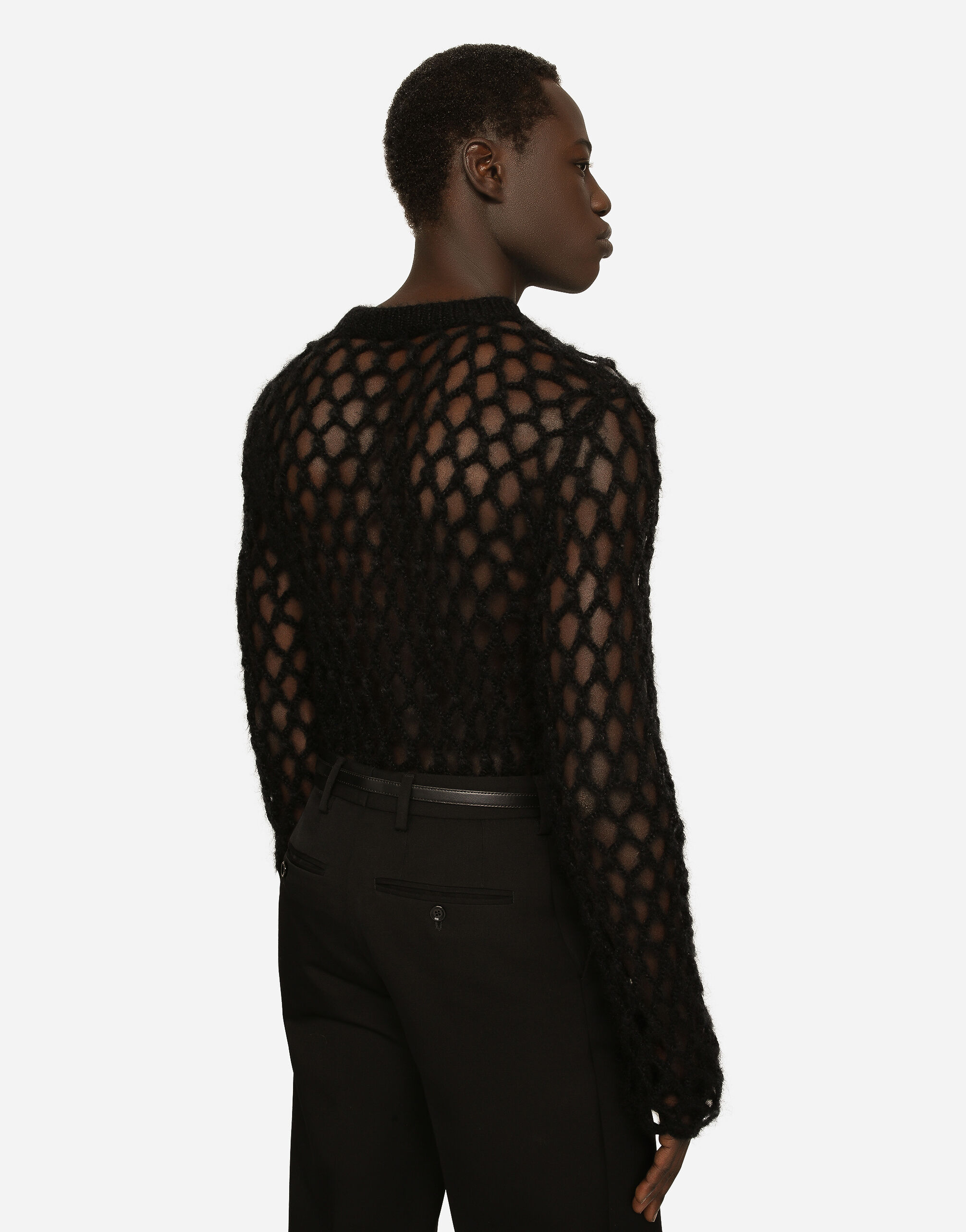 Dolce & Gabbana Mohair-wool mesh-stitch round-neck sweater male Black
