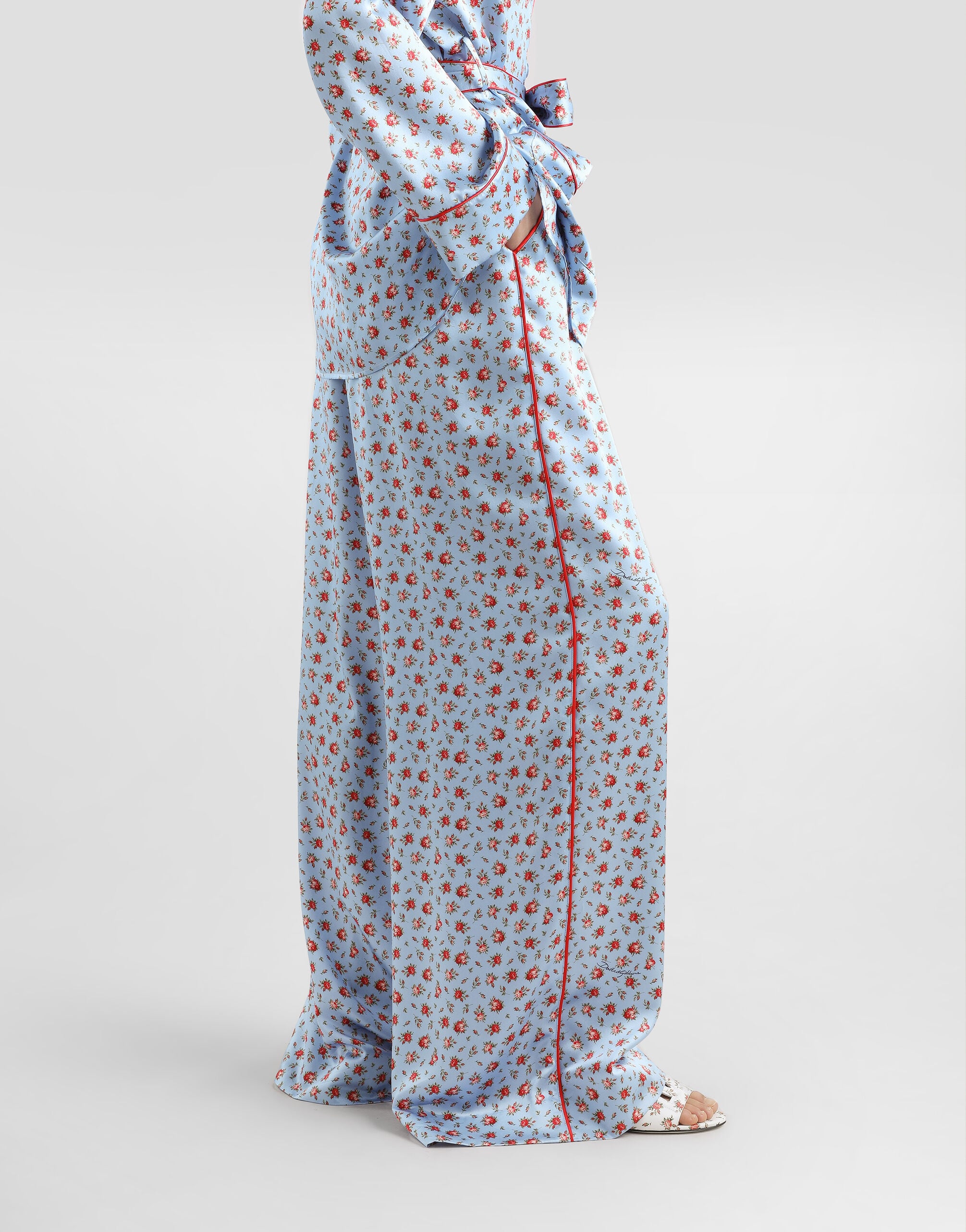 Small rose-print wide silk trousers - thumbnail 5