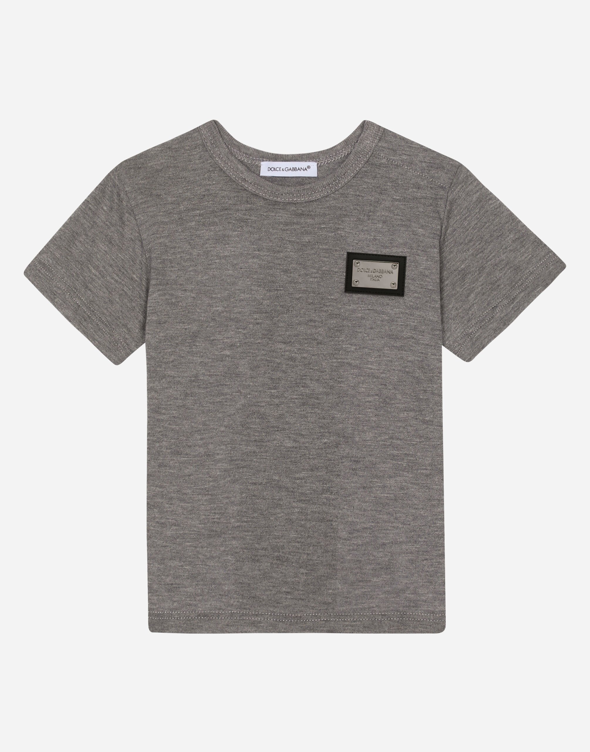 DolceGabbanaSpa Jersey T-shirt with logo tag Grey L1JO6LG7KS1