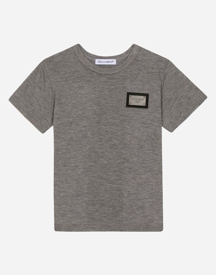 DolceGabbanaSpa Jersey-T-Shirt mit Logoplakette Grau L1JT7TG7I2O