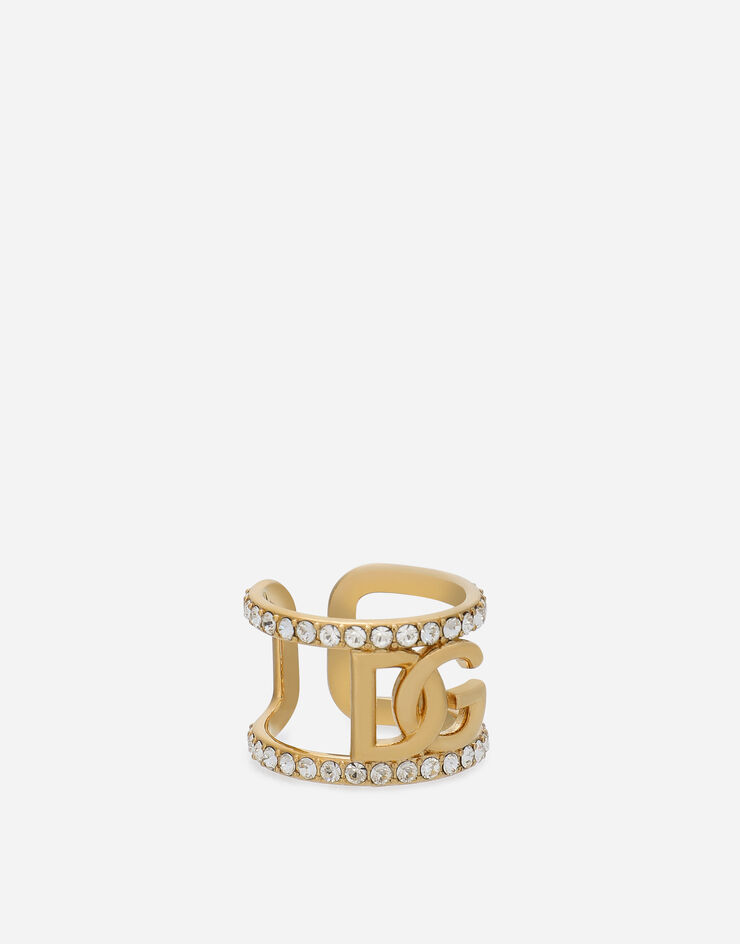 Dolce & Gabbana 라인스톤 & DG 로고 링 골드 WRO8L3W1111