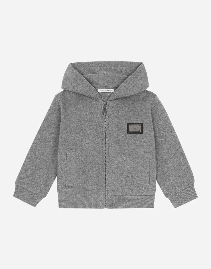 DolceGabbanaSpa Kapuzensweatshirt mit Reißverschluss und Logoplakette Grau L1JW2VG7I2P