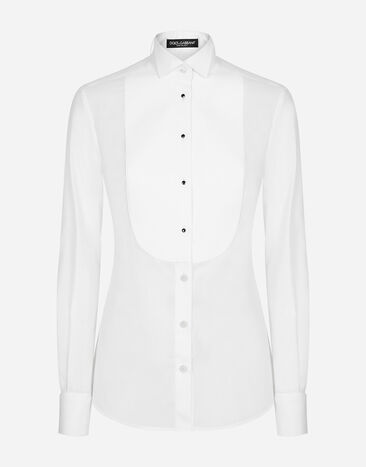 Dolce & Gabbana Cotton poplin shirt with piqué shirt front White F5S88TGDCPJ