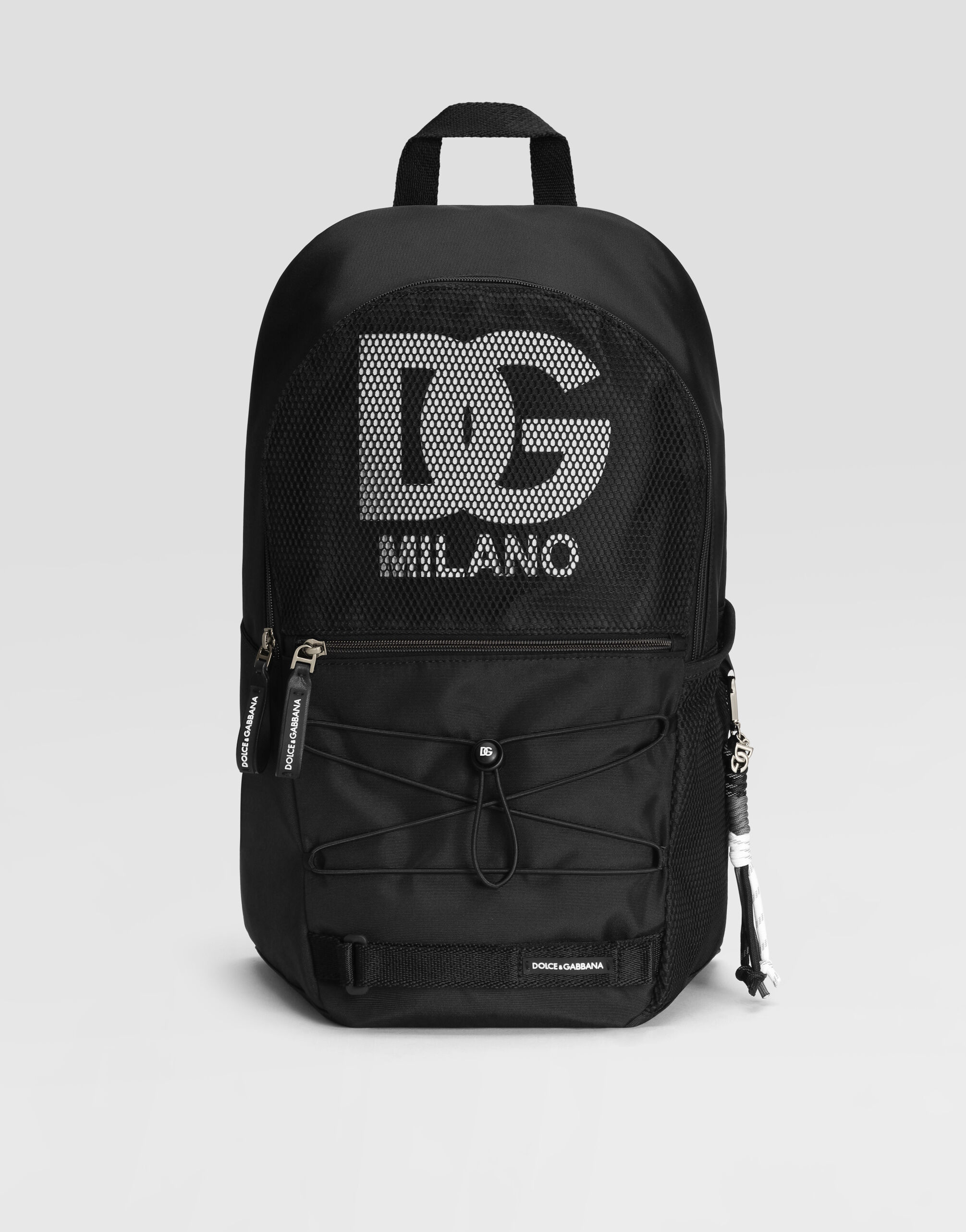 Nylon mesh backpack with DG logo in Black for Boys Dolce Gabbana