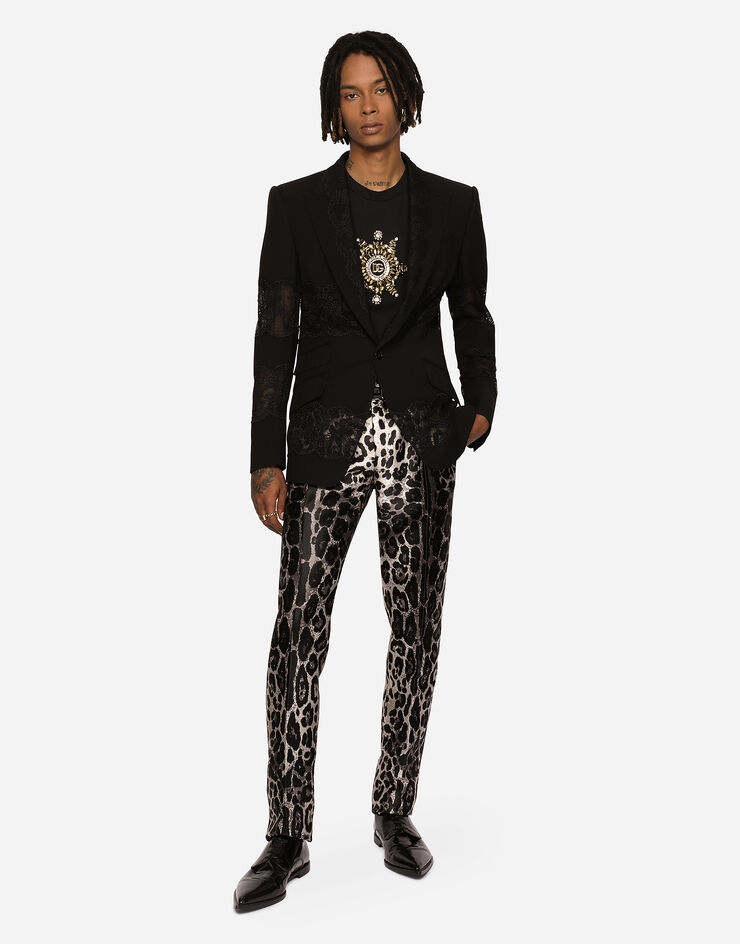 Dolce & Gabbana Stretch wool jacket with lace inserts Black G2OR2ZFUBEG