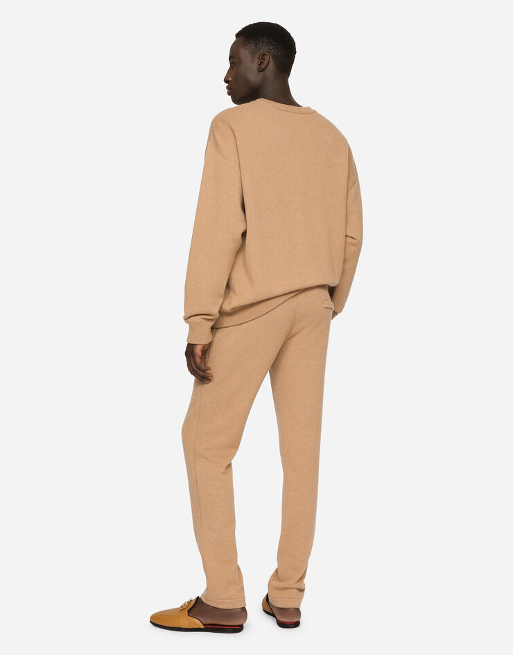 Dolce & Gabbana Cashmere jogging pants with DG logo Beige GXK89TJAWK8