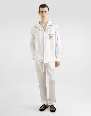 Dolce & Gabbana Camisa vanity de seda con logotipo bordado Blanco G5IF1ZFU1AU