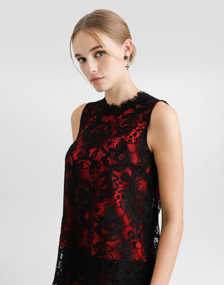 Dolce & Gabbana Sleeveless floral lace top with contrasting lining Black F7AK3TILMBJ