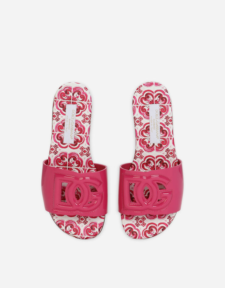 Dolce&Gabbana Patent leather slides with DG logo Pink D11032A1067