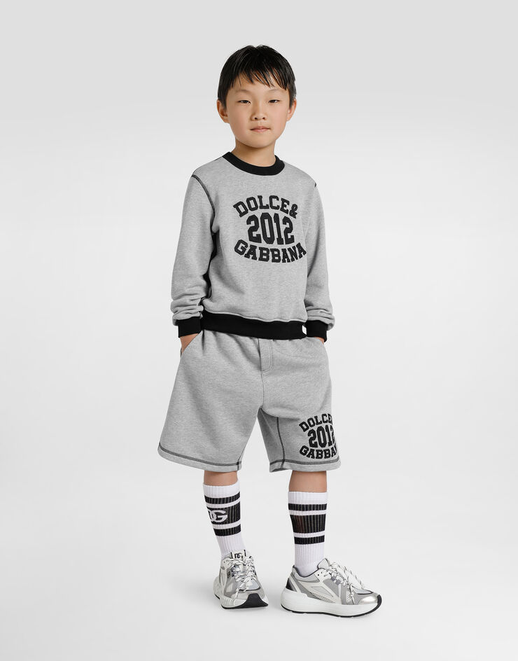 Dolce & Gabbana Fleece bermuda shorts with Dolce&Gabbana embroidery Grey L4JQT1G7PBO