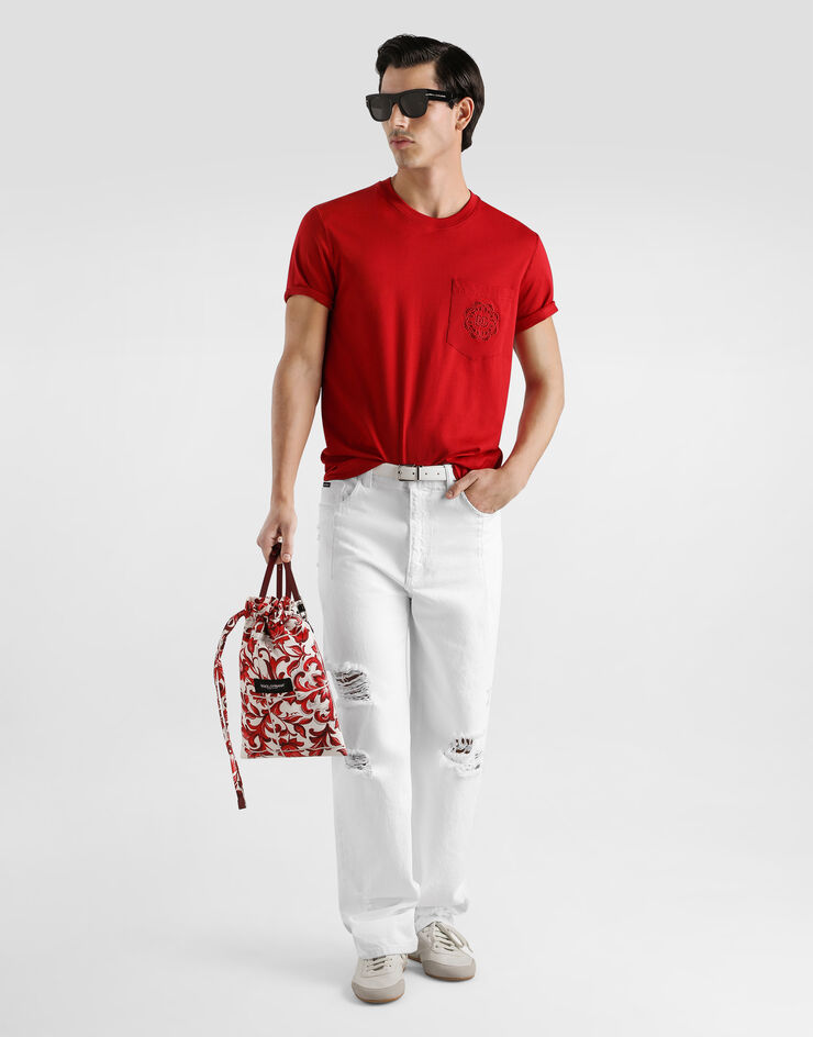 Dolce & Gabbana Cotton t-shirt with logo embroidery Red G8RA2ZG7P7T