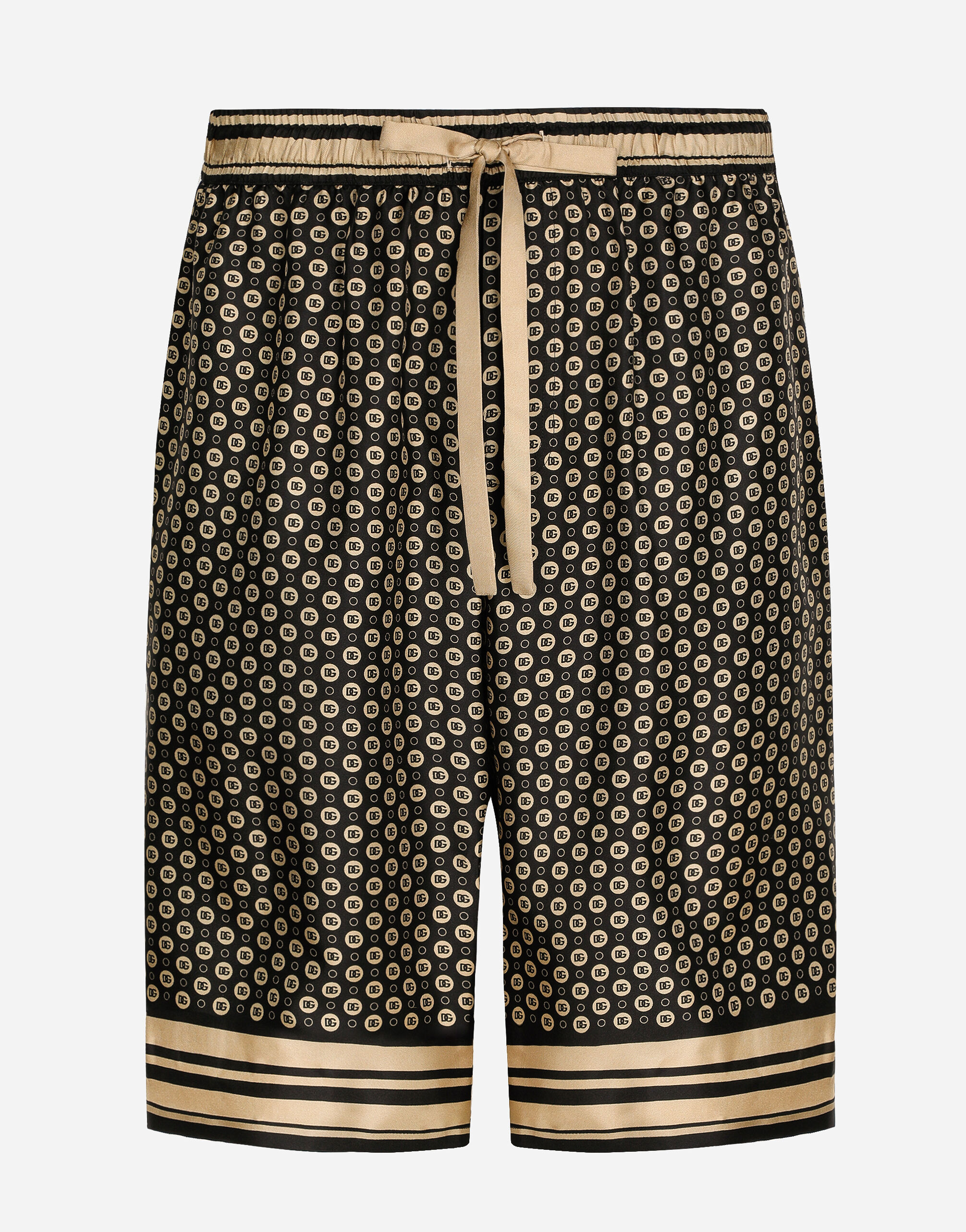 Dolce&Gabbana Silk twill jogging shorts with DG logo print Multicolor G2QU4TFRMD4