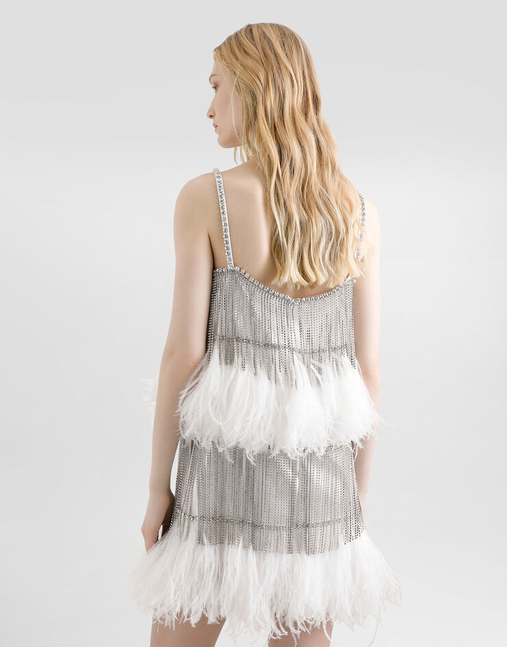 Dolce & Gabbana Satin dress with feathers Crystal F60FHZGDDI6