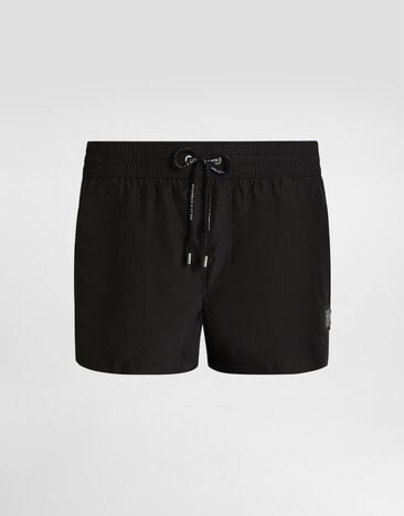 Dolce & Gabbana Short swim trunks with branded tag Black M4E48TON0DK