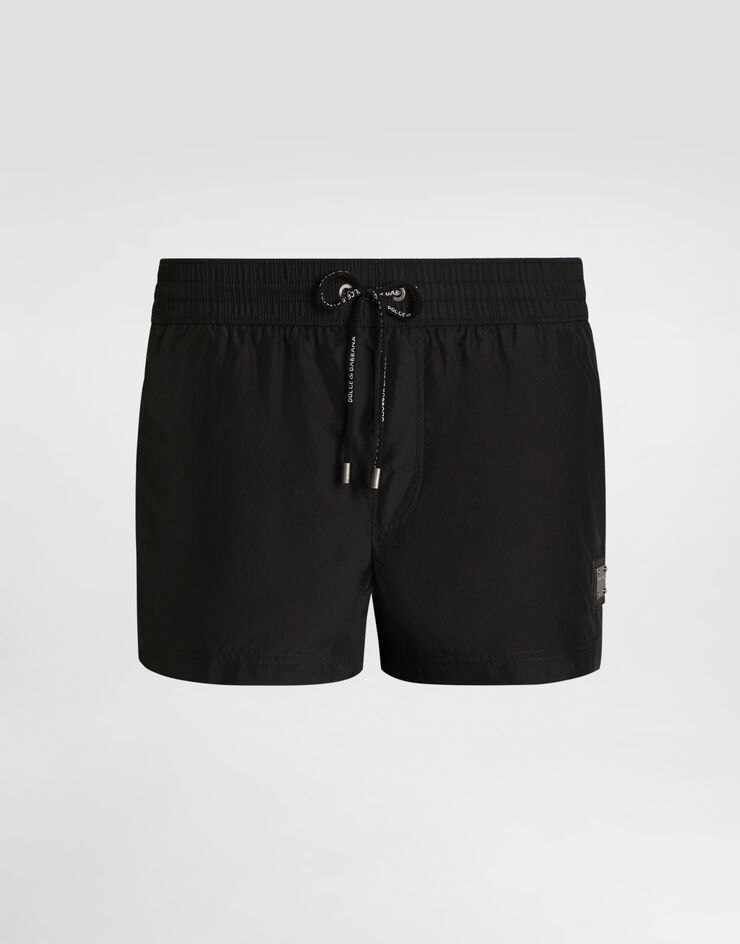 Dolce & Gabbana Boxer da mare corto con placca logata Nero M4E48TON0DK