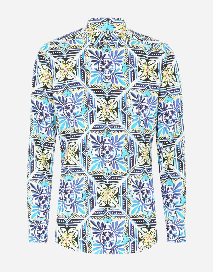 Dolce & Gabbana Gold cotton shirt with maiolica print MAIOLICA PRINT G5EJ0THS5HB