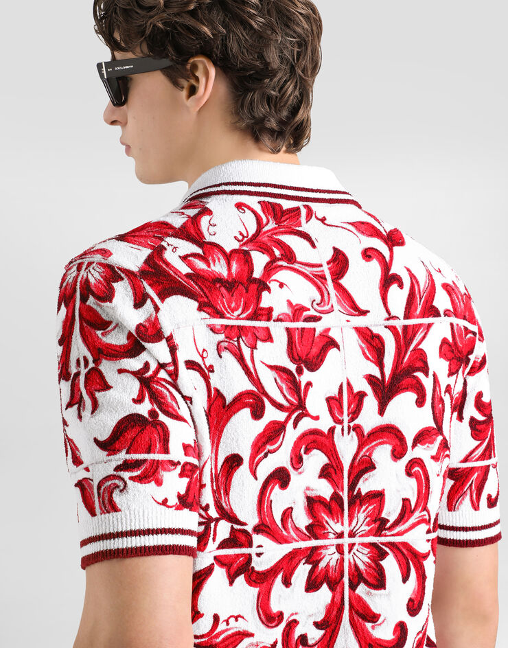 Dolce & Gabbana Majolica-print polo shirt in smooth knit Dolce & Gabbana Majolica-print polo shirt in smooth knit Multicolor GXZ11TJAHMA