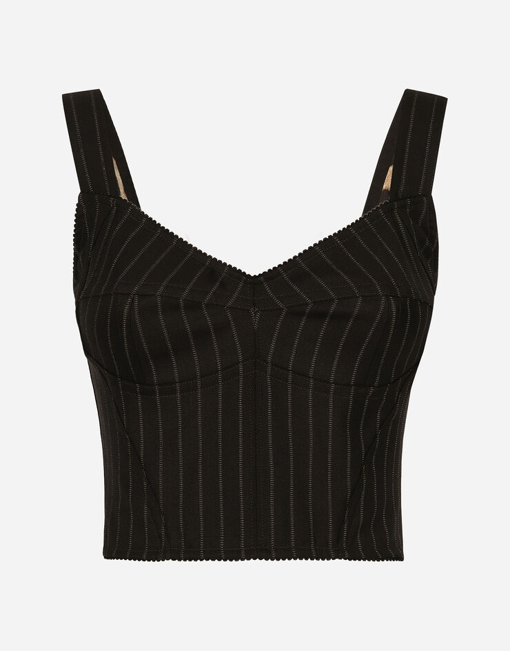 Dolce & Gabbana Nadelstreifen-Top im Bustier-Stil aus Wolle Mehrfarbig F7W98TFRBDB