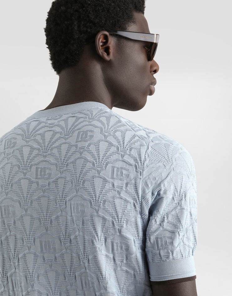 Dolce & Gabbana Silk crewneck pullover with logo Azure GXXA4TJBSM3