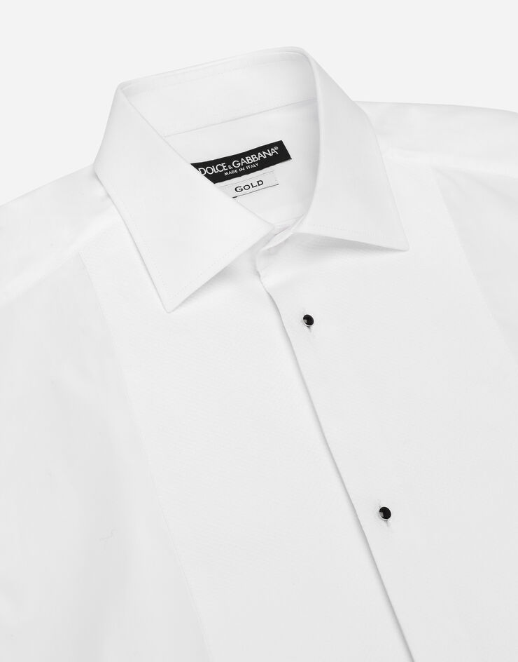 Dolce & Gabbana قميص توكسيدو قطني بمقدمة قميصية بيكيه أبيض F5S30TFU5K9