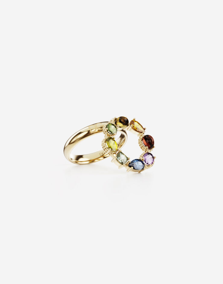 Dolce & Gabbana Кольцо Rainbow alphabet O из желтого золота с разноцветными драгоценными камнями ЗОЛОТОЙ WRMR1GWMIXO