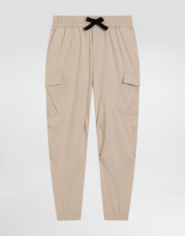 Dolce & Gabbana Cargohose aus Stretchjersey mit Logoplakette Beige L4JPKMFUGS1