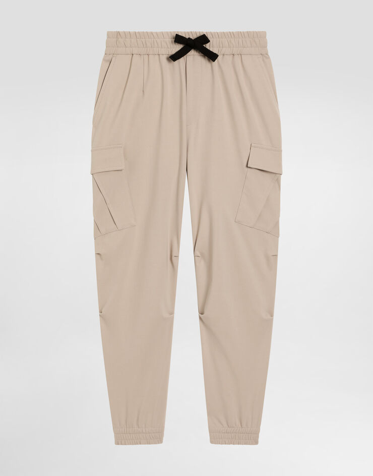 Dolce & Gabbana Cargohose aus Stretchjersey mit Logoplakette Beige L4JPKMFUGS1