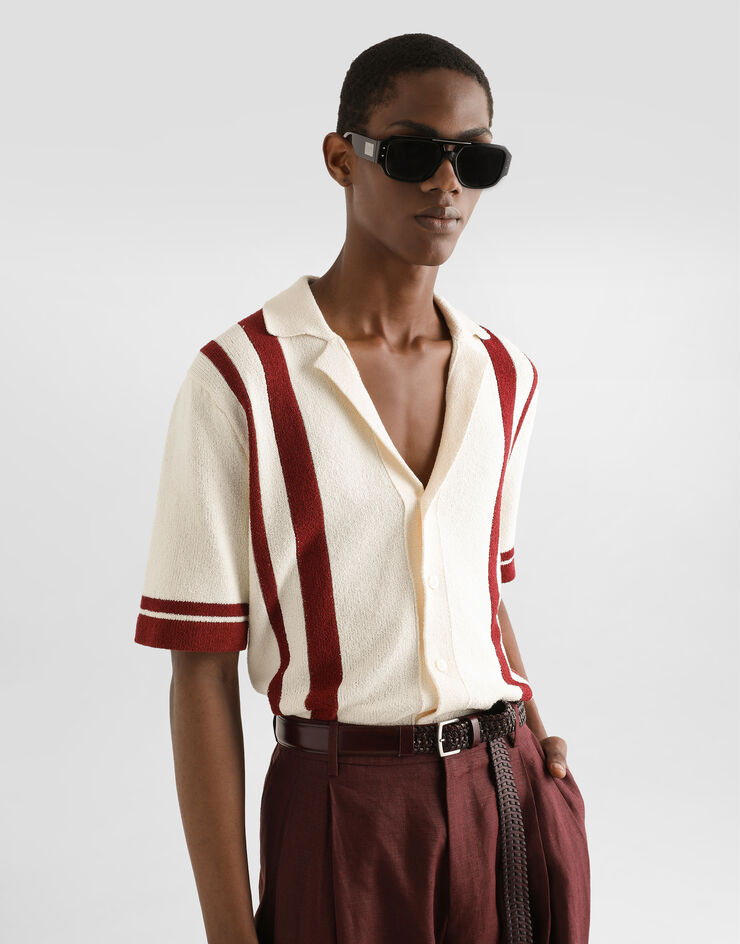 Dolce & Gabbana Chemise polo en maille de coton avec rayure en intarsia Multicolore GXVB7TJFMNA