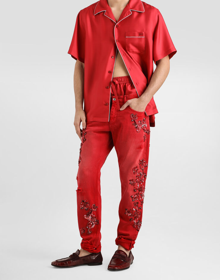 Dolce & Gabbana Denim trousers with crystals Red GYJCCZG8PP6