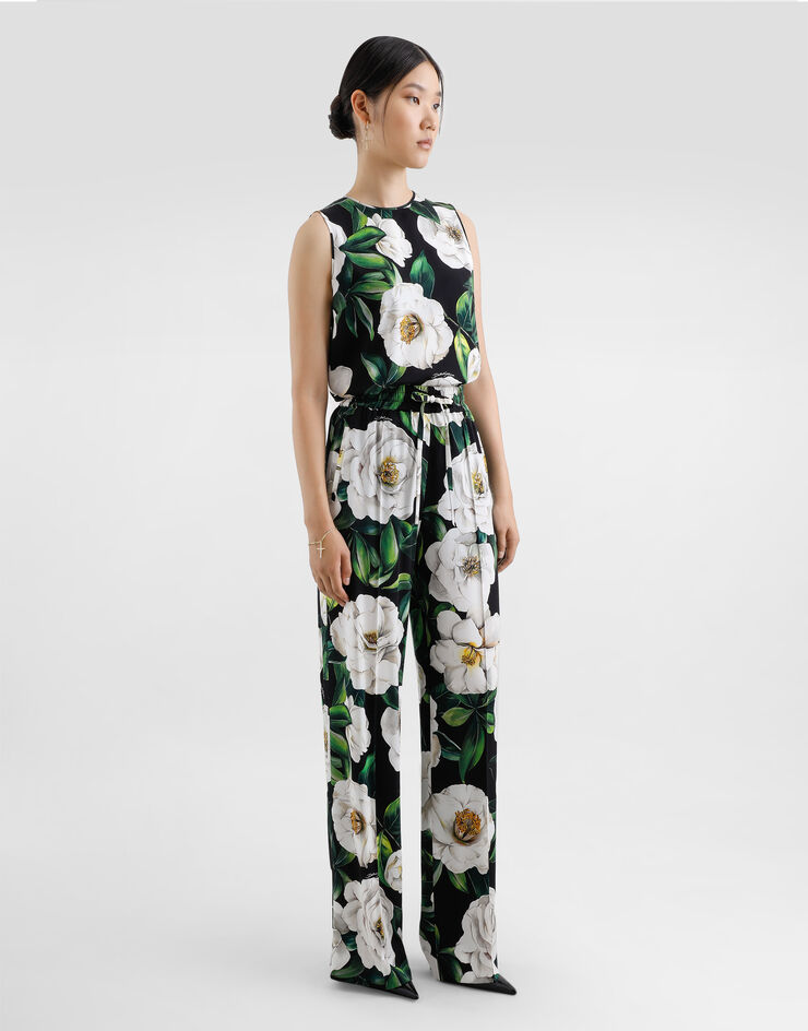 Dolce & Gabbana Sleeveless charmeuse top with gardenia print Print F7AO3TFSA7F