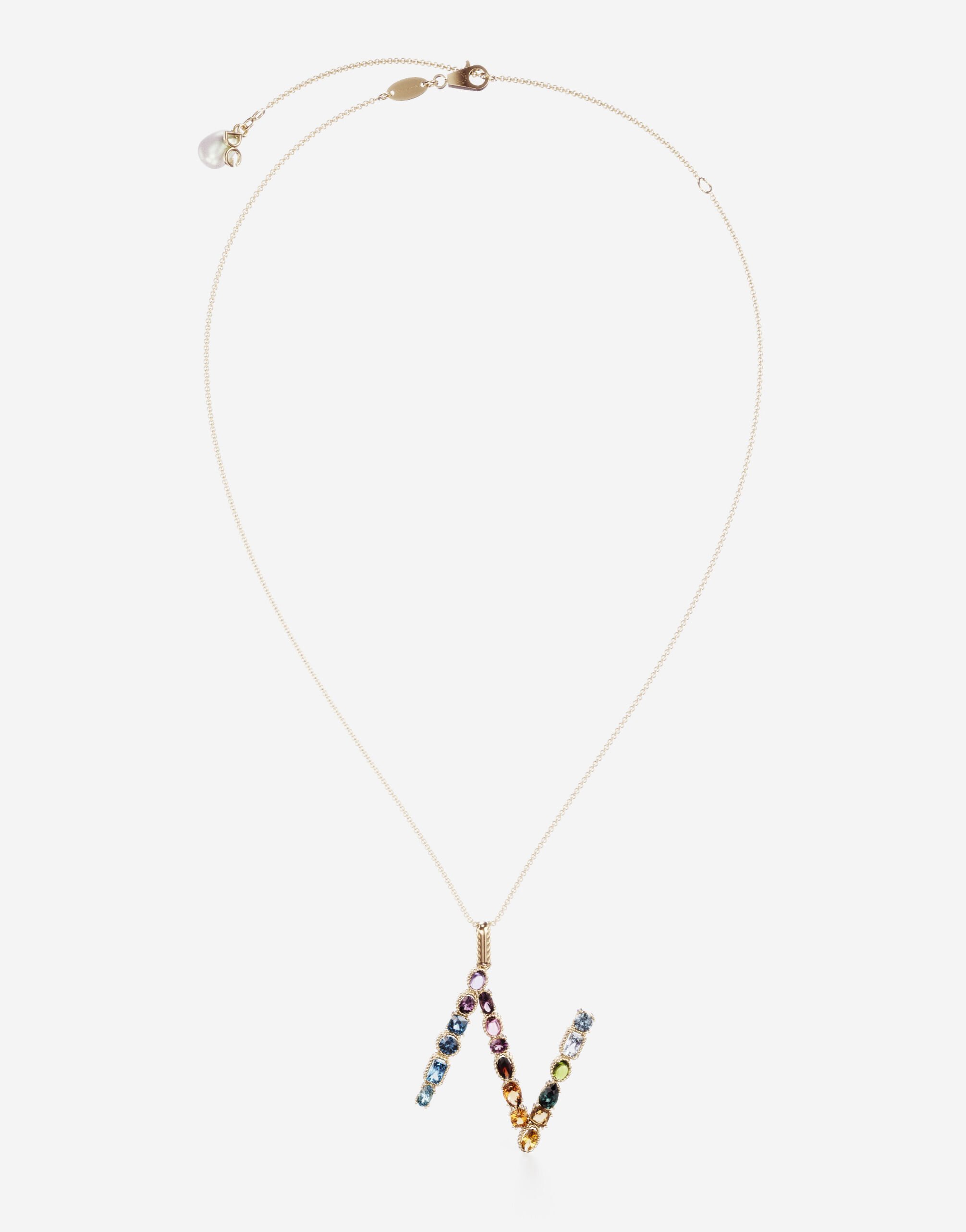 Dolce & Gabbana Rainbow alphabet N pendant in yellow gold with multicolor fine gems Gold WAMR2GWMIXB