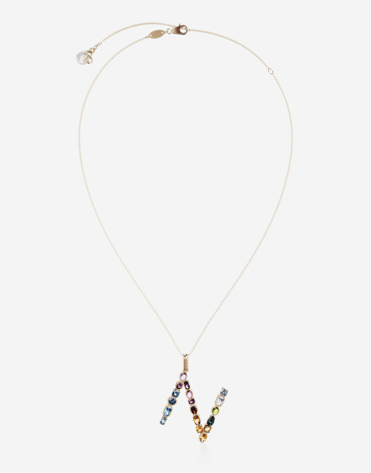 Dolce & Gabbana Rainbow alphabet N pendant in yellow gold with multicolor fine gems Gold WAMR2GWMIXN