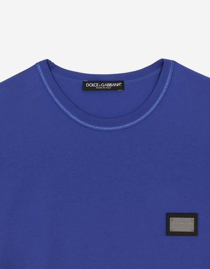 Cotton T-shirt with branded tag in Blue for | Dolce&Gabbana® US